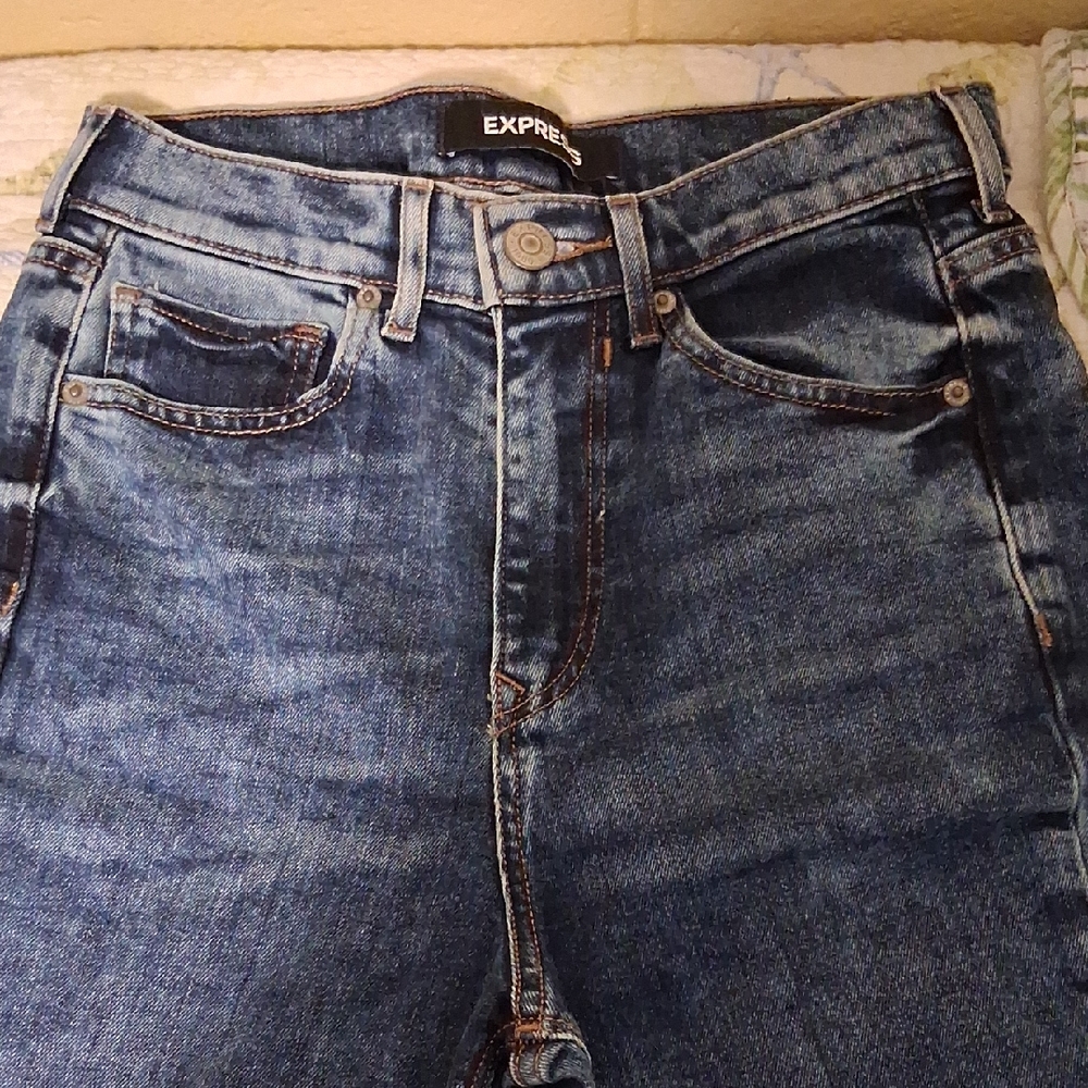 Express High Rise Blue Jeans with Subtle Fading